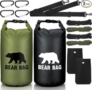 2 Sets Bear Food Bag for Camping Ultralight Food Bag Hanging System Includes 2 Pcs 10 L Waterproof Bear Bag Pulley System and 4 Pcs Nylon Ropes 4 Pcs Clips 2 Pcs Rock Pouch