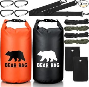 2 Sets Bear Food Bag for Camping Ultralight Food Bag Hanging System Includes 2 Pcs 10 L Waterproof Bear Bag Pulley System and 4 Pcs Nylon Ropes 4 Pcs Clips 2 Pcs Rock Pouch