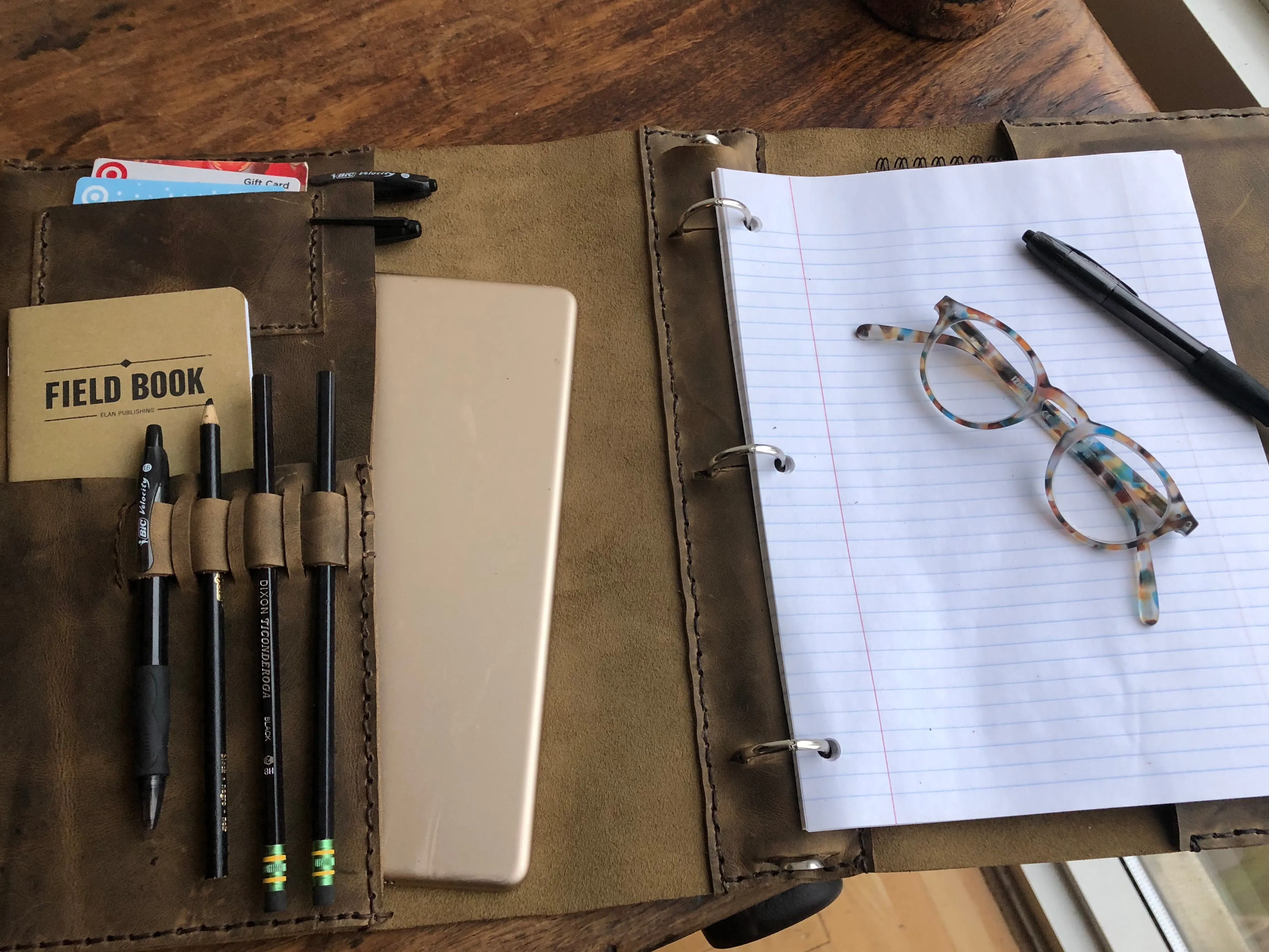 3 ring binder organizer, Office work pocket notebook, Leather 3 ring portfolio binder