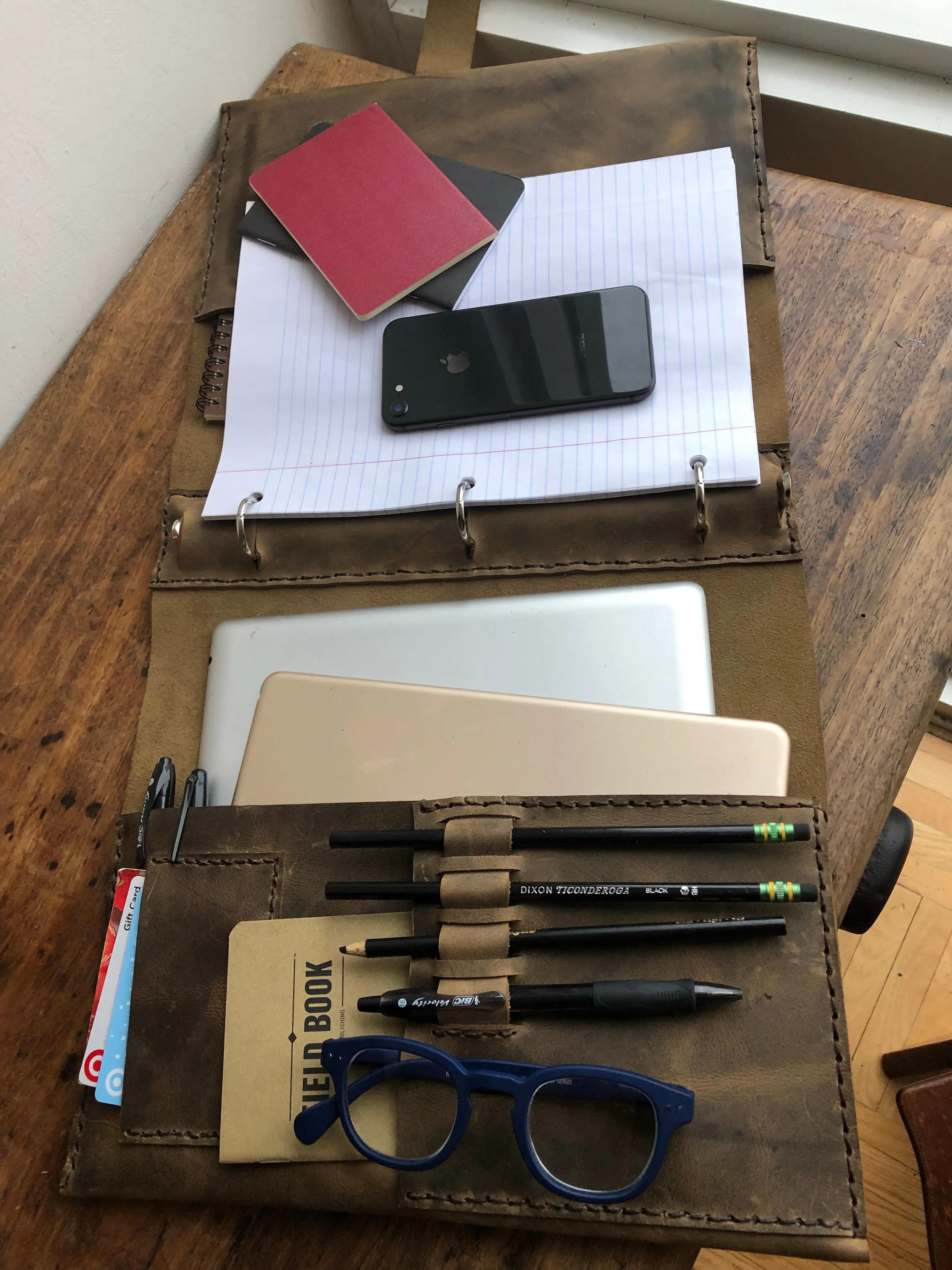 3 ring binder organizer, Office work pocket notebook, Leather 3 ring portfolio binder