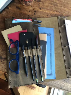 3 ring binder organizer, Office work pocket notebook, Leather 3 ring portfolio binder