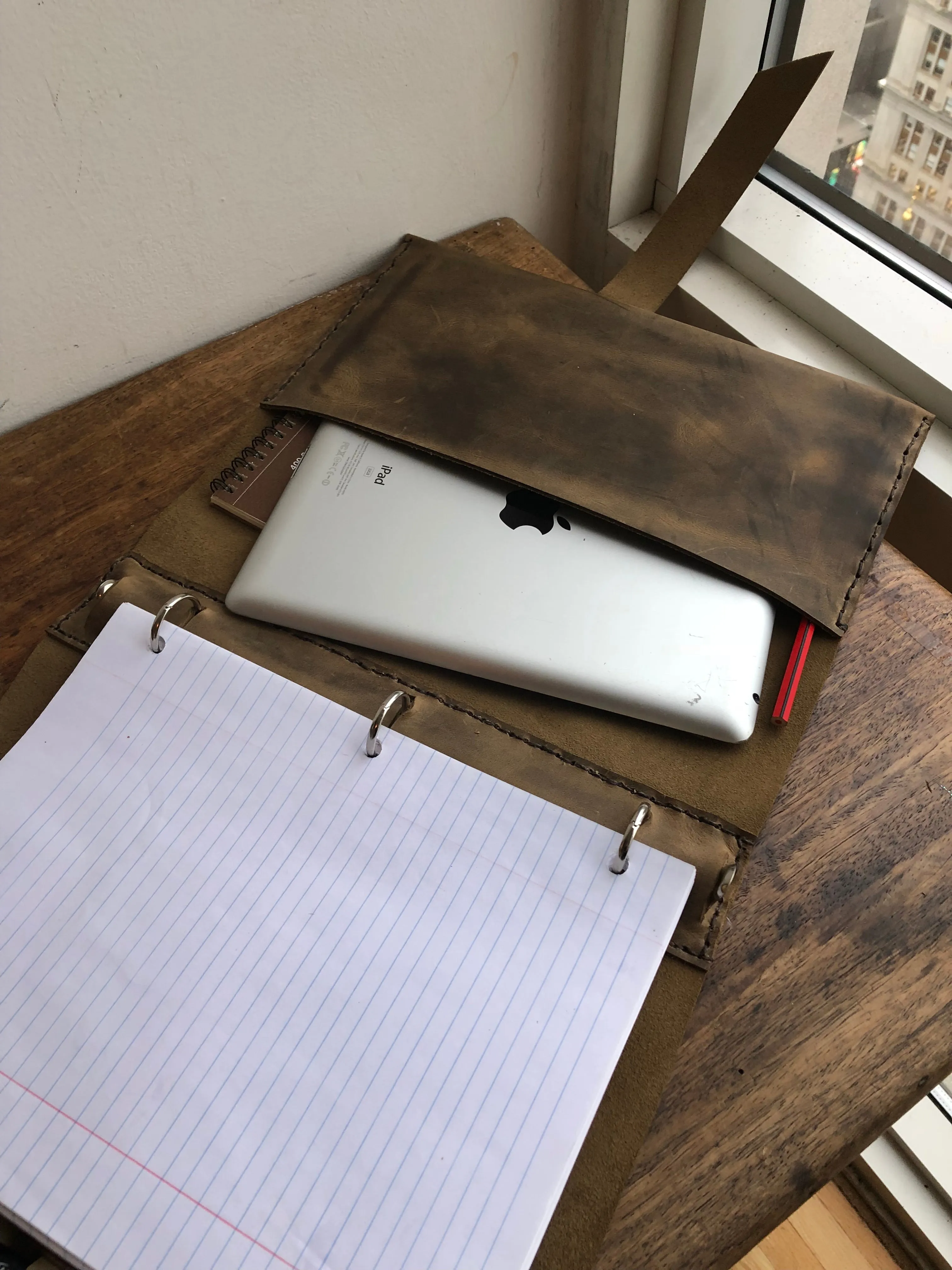 3 ring binder organizer, Office work pocket notebook, Leather 3 ring portfolio binder