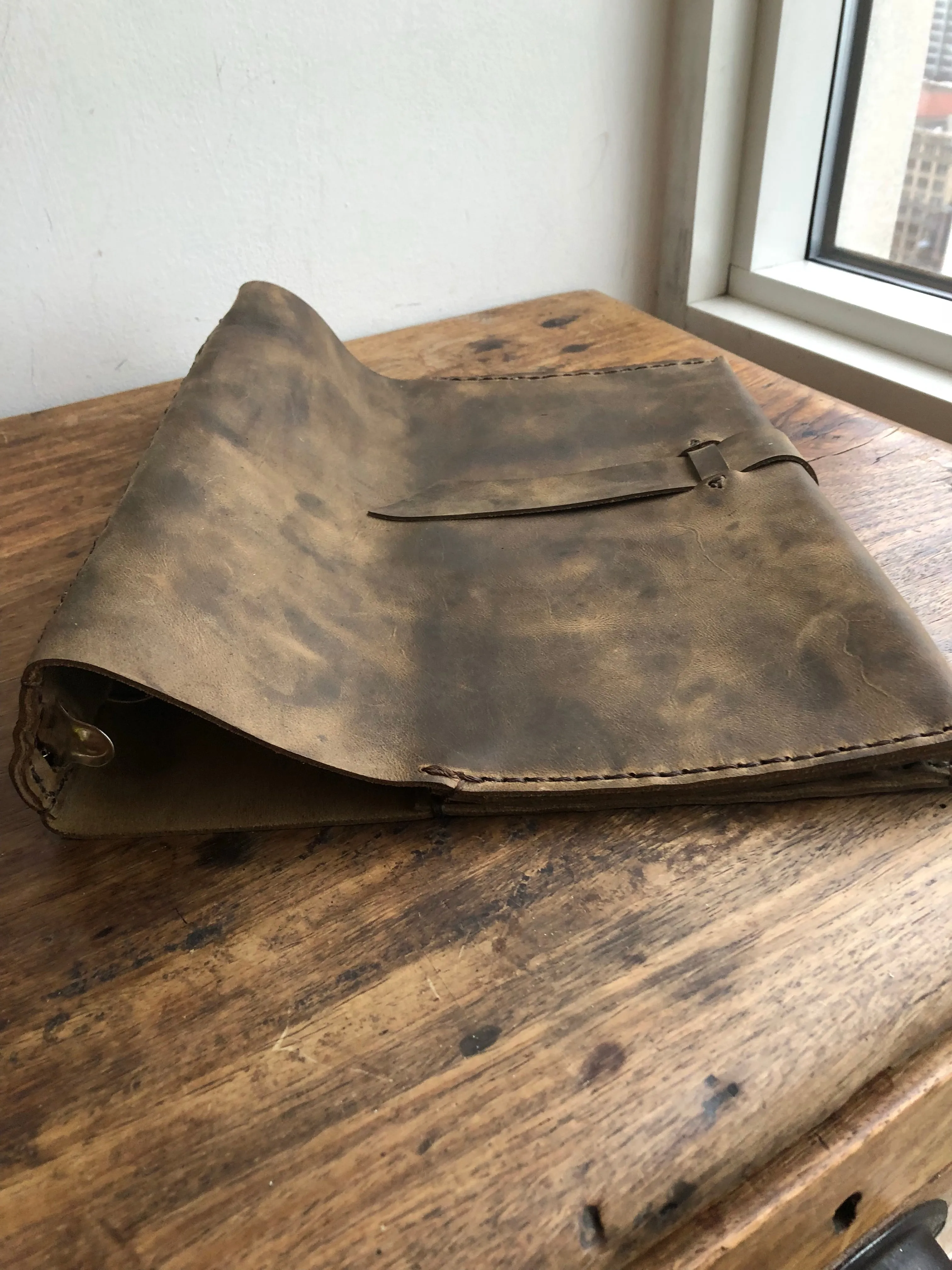 3 ring binder organizer, Office work pocket notebook, Leather 3 ring portfolio binder