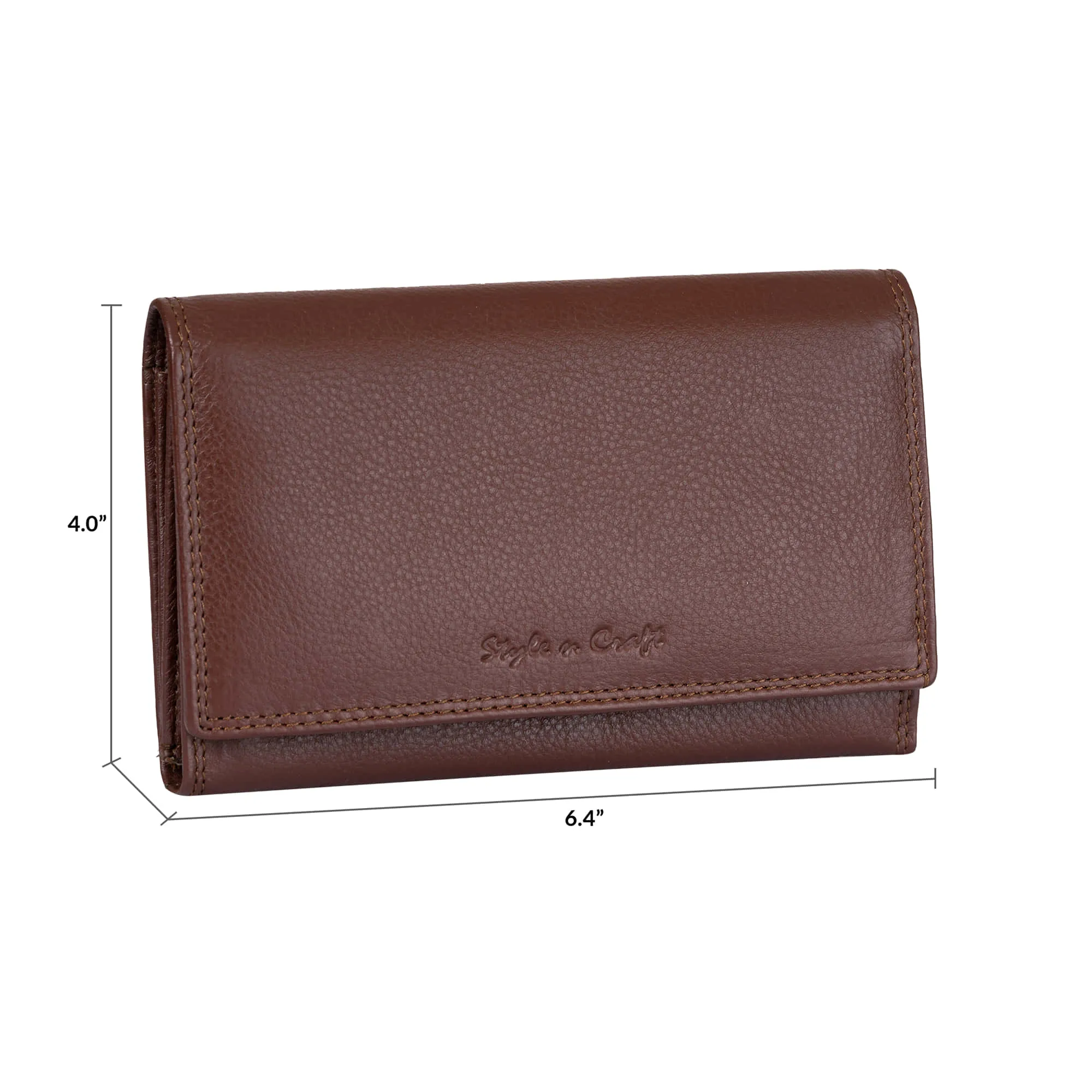 391102 Ladies Clutch Wallet in Brown Full Grain Leather | Style n Craft