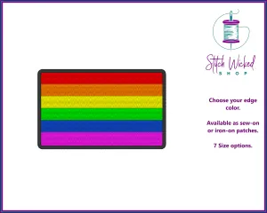 6 Color Pride Flag Embroidered Patch, LGBTQ Patches, Gay Pride Flag Patch, Rainbow Flag Patch, Gay Pride Gift, Iron On or Sew On, 7 Sizes