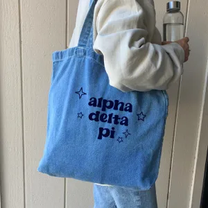Alpha Delta Pi Denim Tote Bag - Sorority Gift, Big Little Reveal, Bid Day, Greek Life Accessory