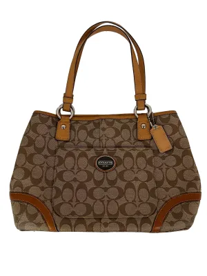 Brown Leather Brown Signature Coated Canvas Leather Trim Peyton Tote Bag