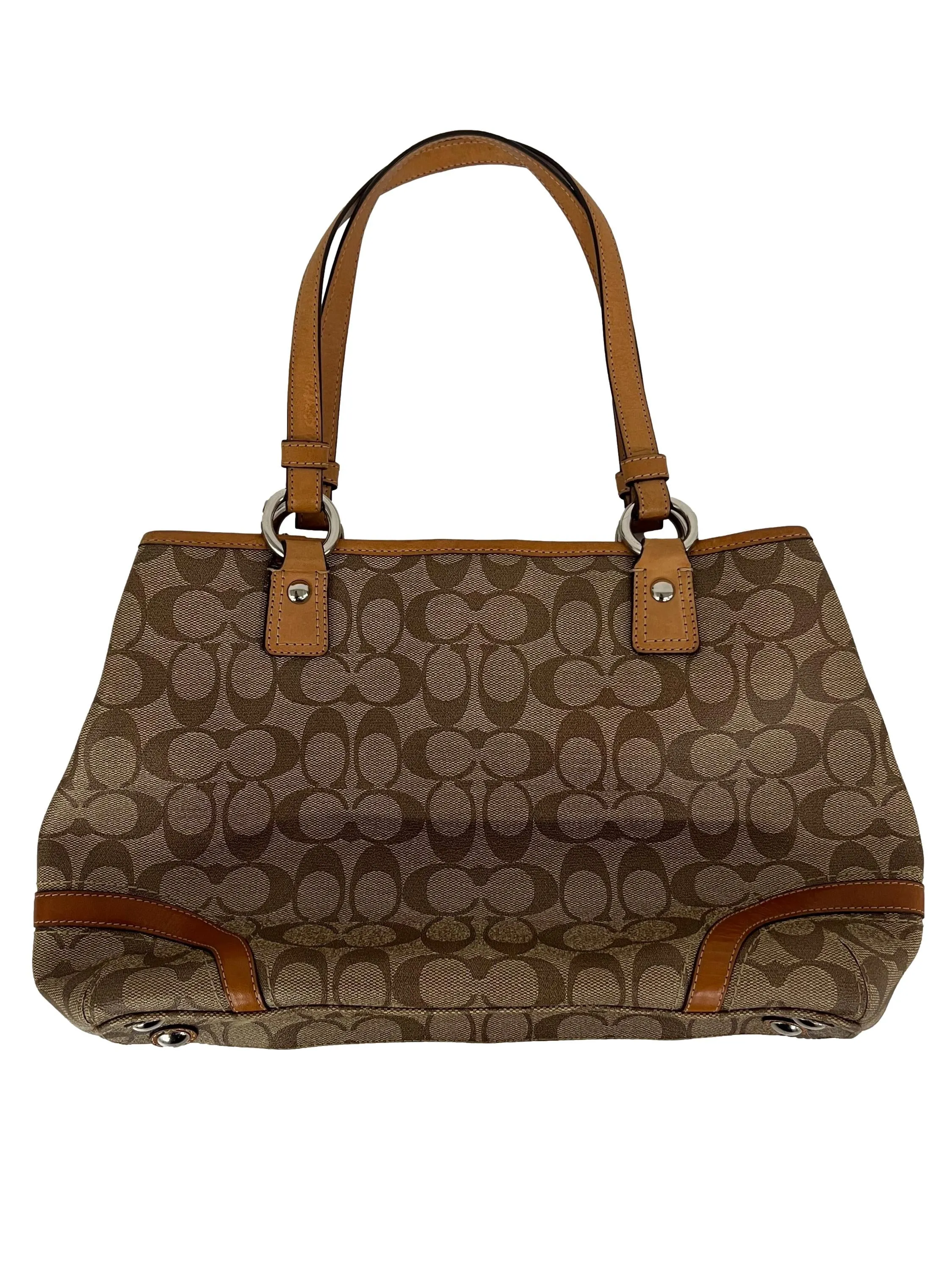 Brown Leather Brown Signature Coated Canvas Leather Trim Peyton Tote Bag