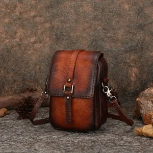 Brown Leather Womens VIntage Phone Shoulder Bag Small Side Bag Handmade Crossbody Purse for Ladies