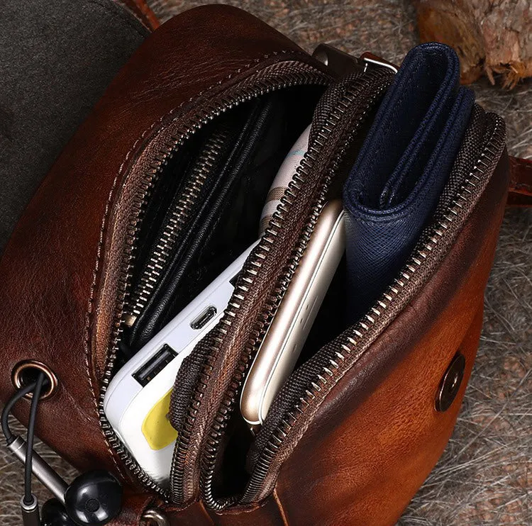 Brown Leather Womens VIntage Phone Shoulder Bag Small Side Bag Handmade Crossbody Purse for Ladies