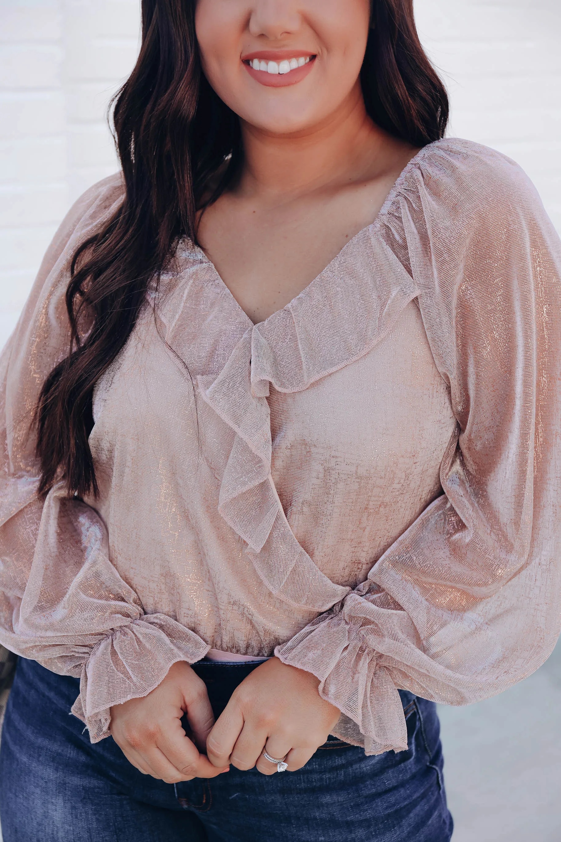 Champagne Bubbles Surplice Bodysuit - Pink