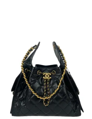 Chanel 2025 Black Leather Small 25 Hobo