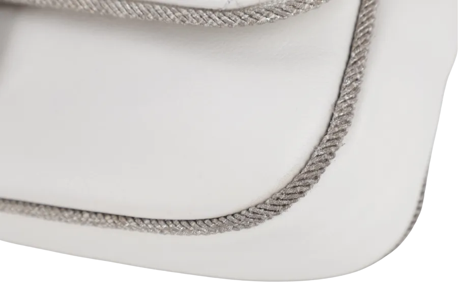 CHANEL WHITE QUILTED LEATHER GLITTER TRIM EDGE SHOULDER BAG SILVER CHAIN 2718xxxx WITH CARD, DUST COVER AND BOX