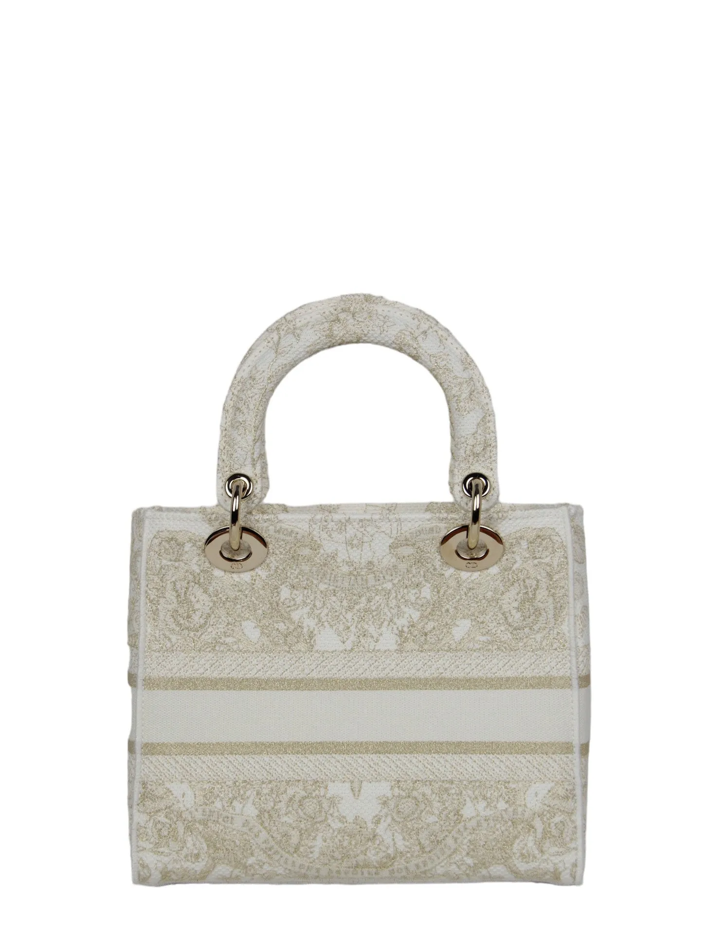 Christian Dior 2023 White/Gold Embroidered Canvas Medium Lady Dior