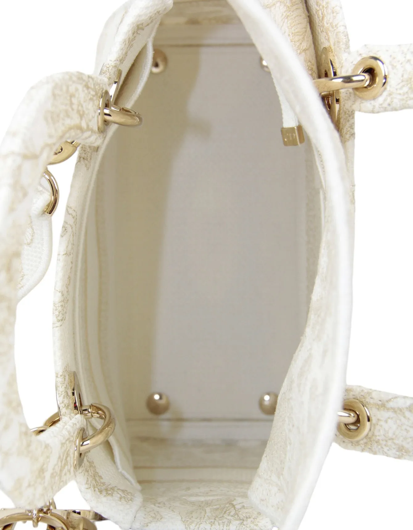 Christian Dior 2023 White/Gold Embroidered Canvas Medium Lady Dior
