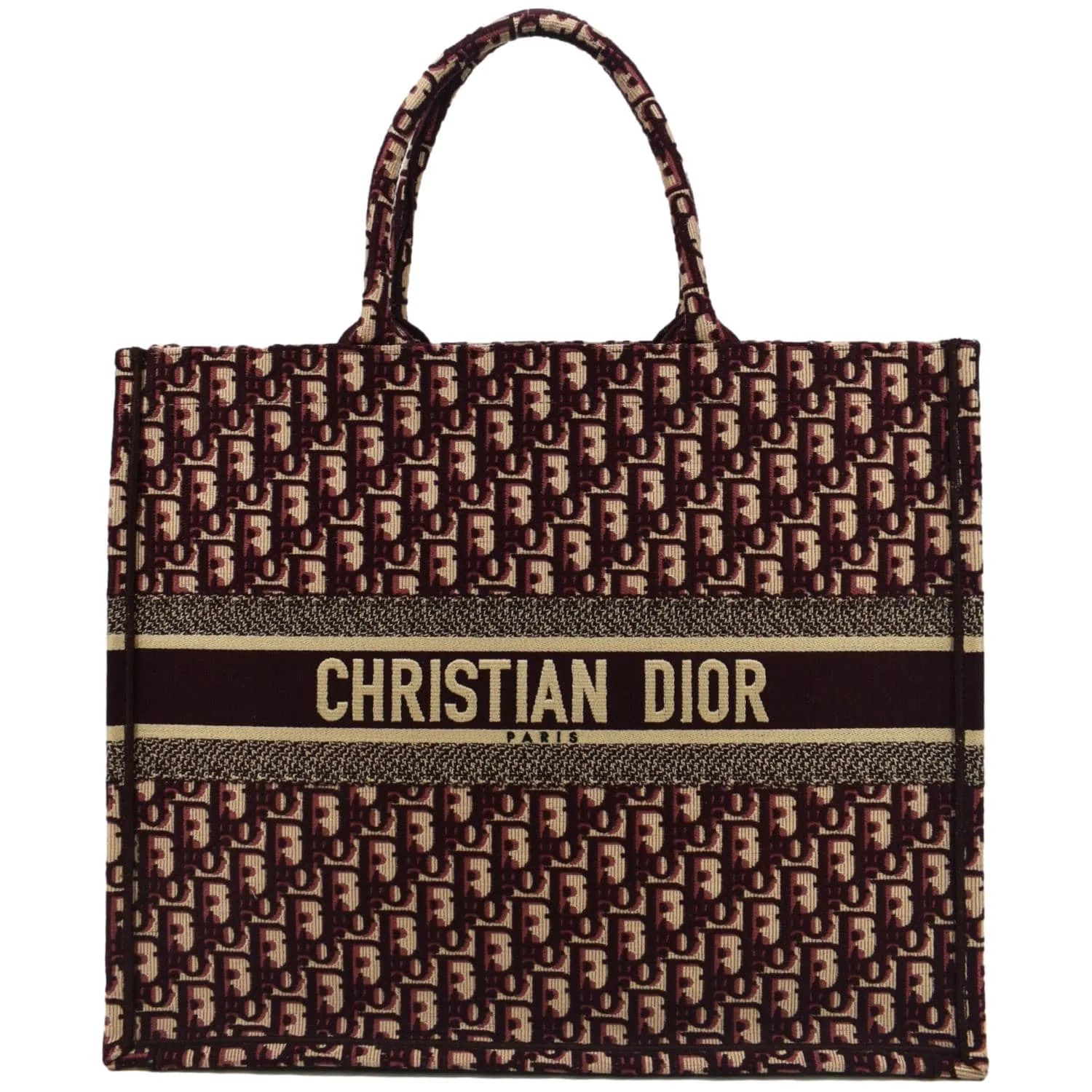 CHRISTIAN DIOR Book Oblique Embroidered Canvas Tote Bag Burgundy - Hot Deals