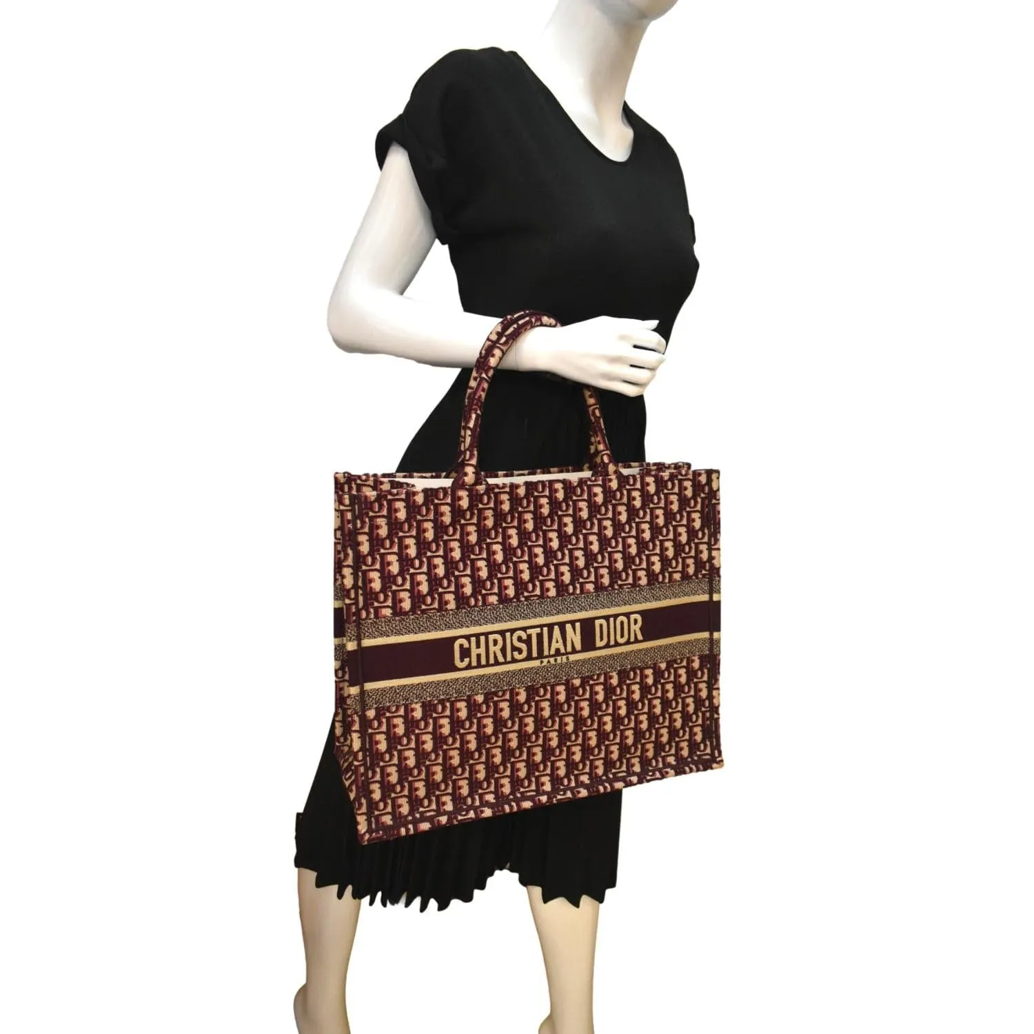 CHRISTIAN DIOR Book Oblique Embroidered Canvas Tote Bag Burgundy - Hot Deals