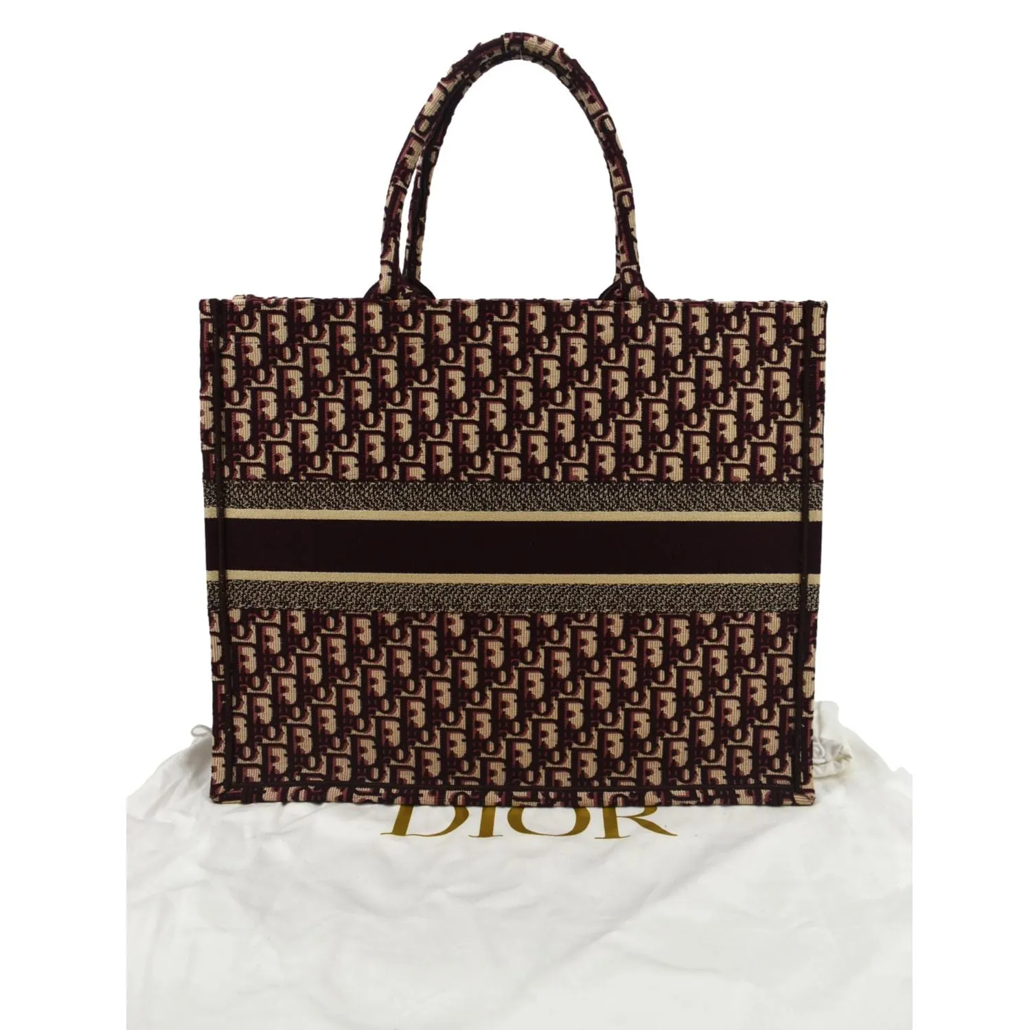 CHRISTIAN DIOR Book Oblique Embroidered Canvas Tote Bag Burgundy - Hot Deals