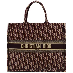 CHRISTIAN DIOR Book Oblique Embroidered Canvas Tote Bag Burgundy - Hot Deals