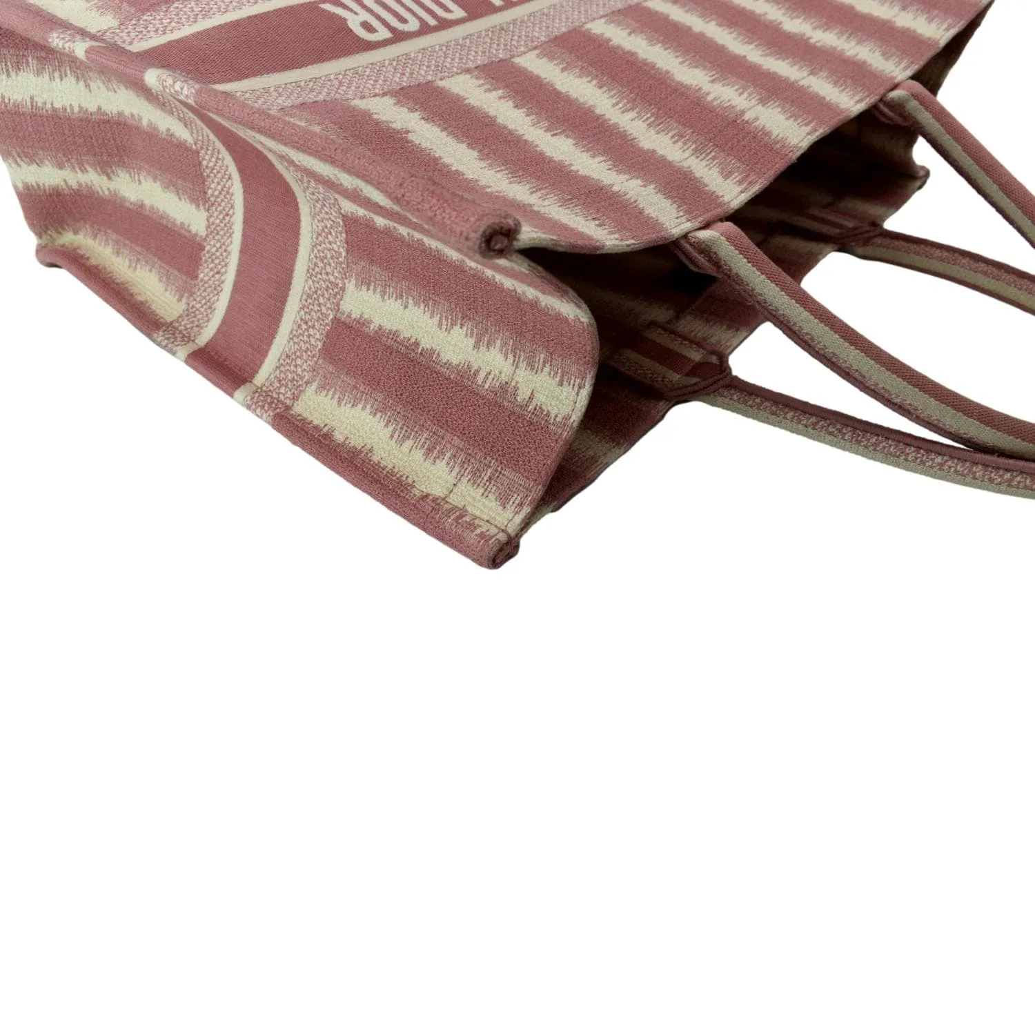 CHRISTIAN DIOR Book Stripe Embroidered Canvas Tote Bag Pink