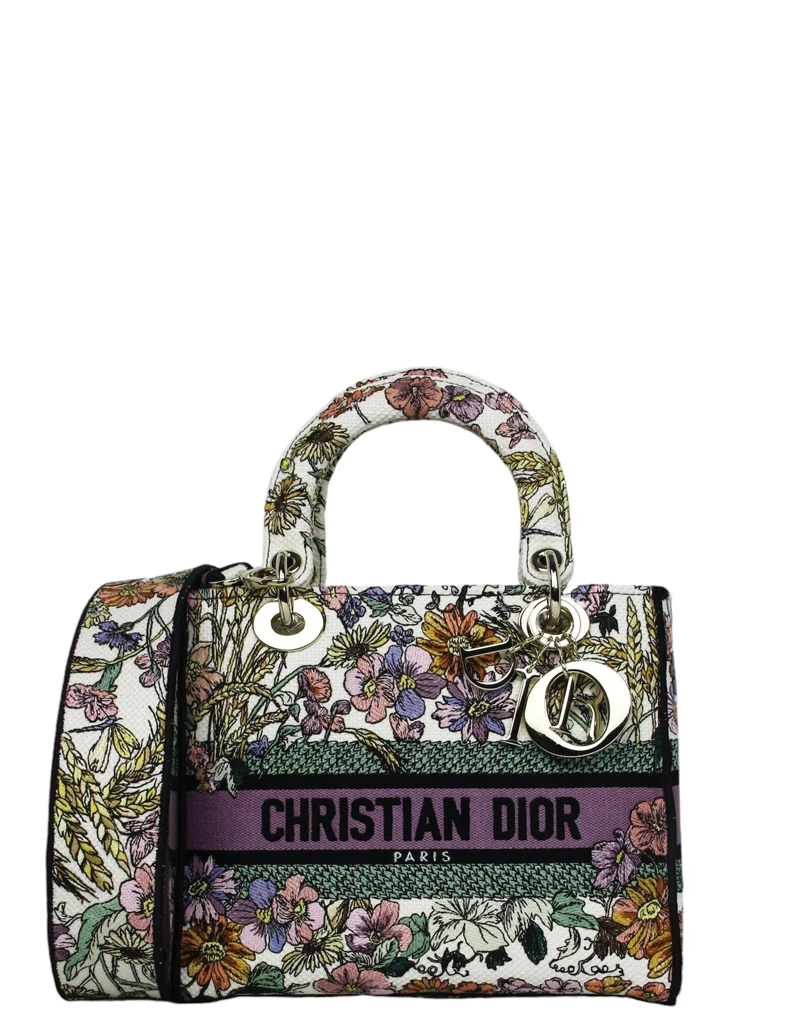 Christian Dior Floral Embroidered Canvas Medium Lady D-Lite