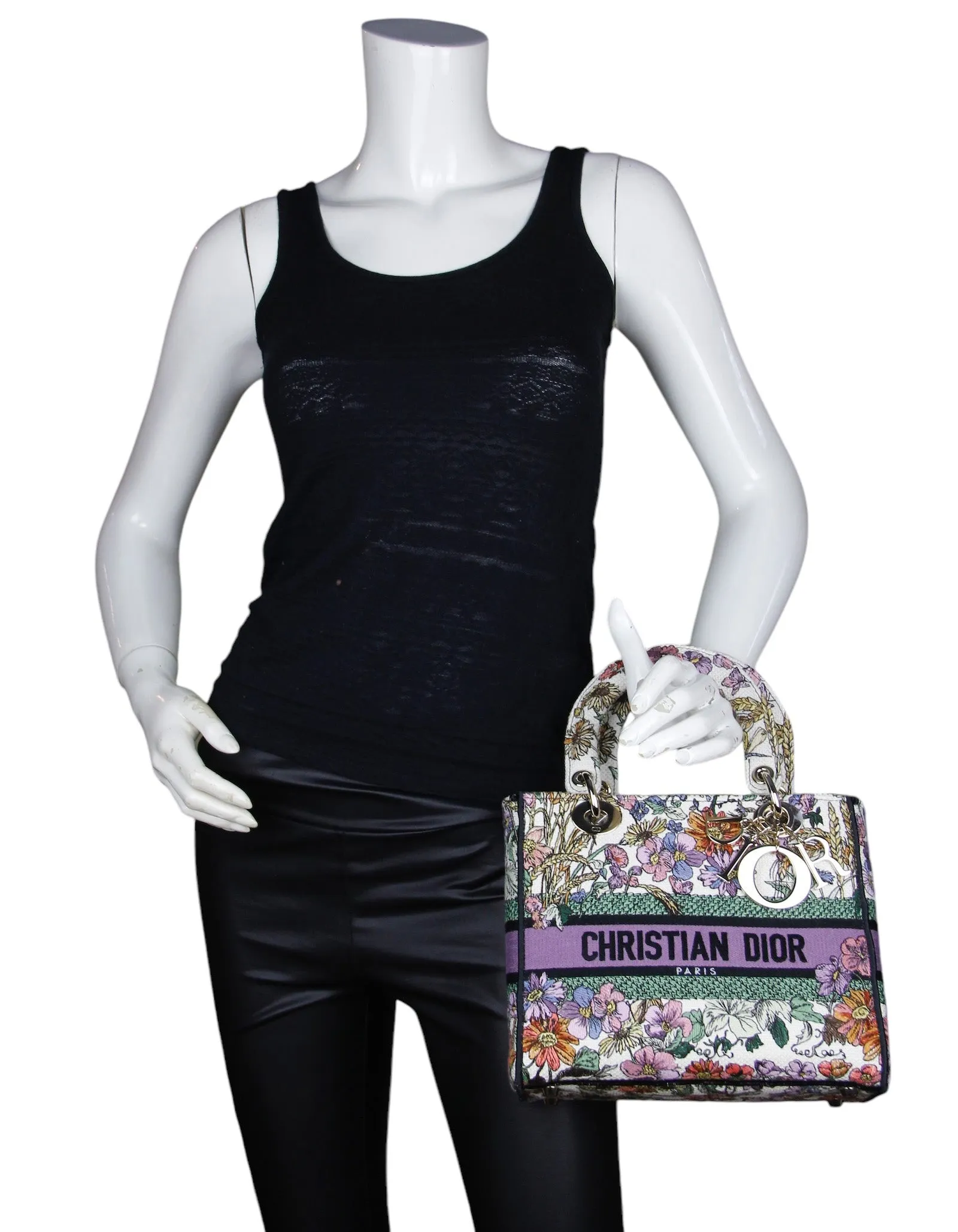 Christian Dior Floral Embroidered Canvas Medium Lady D-Lite