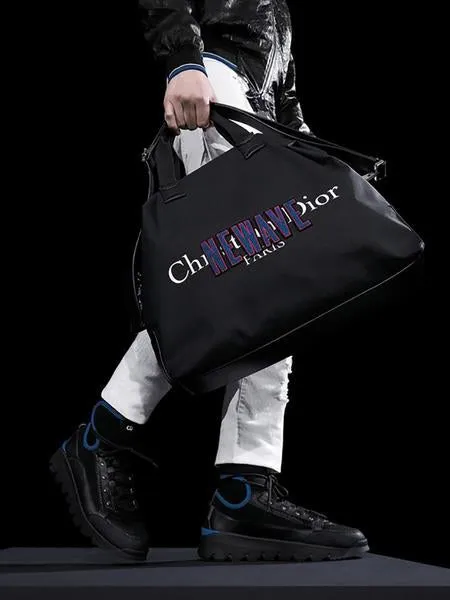 Christian Dior Homme Pre-fall 2017 New Wave black nylon zip top tote bag