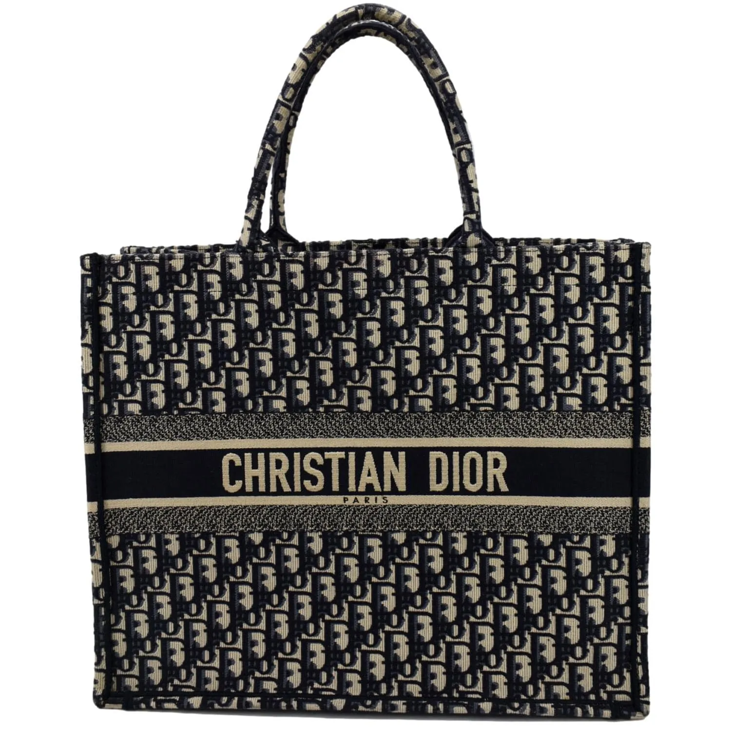 CHRISTIAN DIOR Large Book Oblique Embroidered Canvas Tote Bag Multicolor