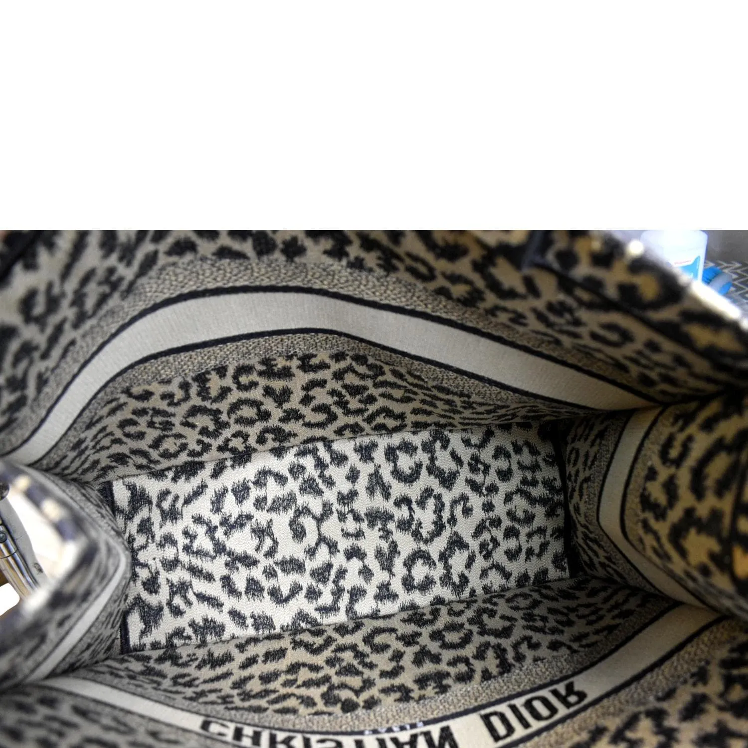 CHRISTIAN DIOR Leopard Large Book Mizza Embroidered Tote Bag Beige