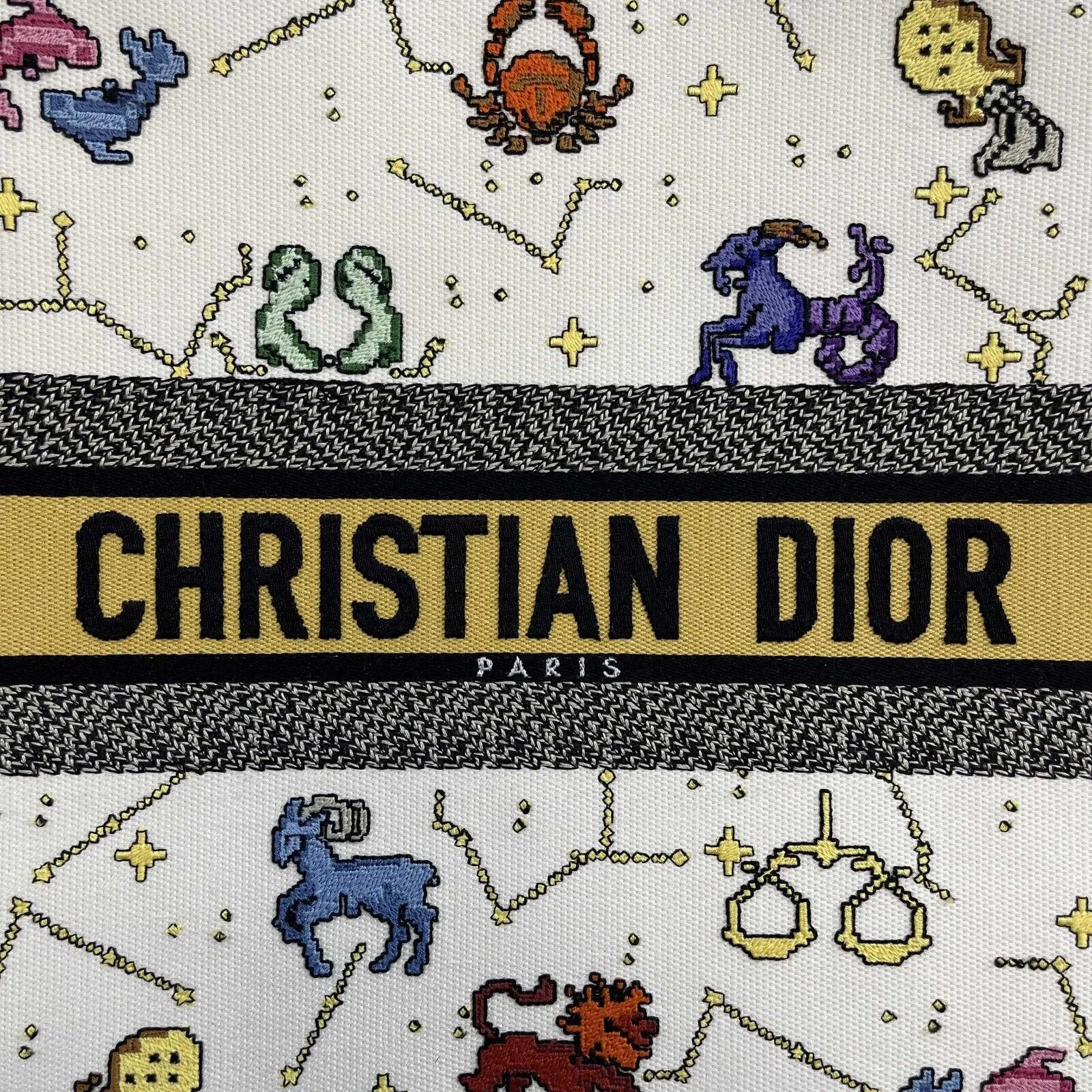Christian Dior - NEW 2022 Large Pixel Zodiac Embroidered Canvas Book Tote