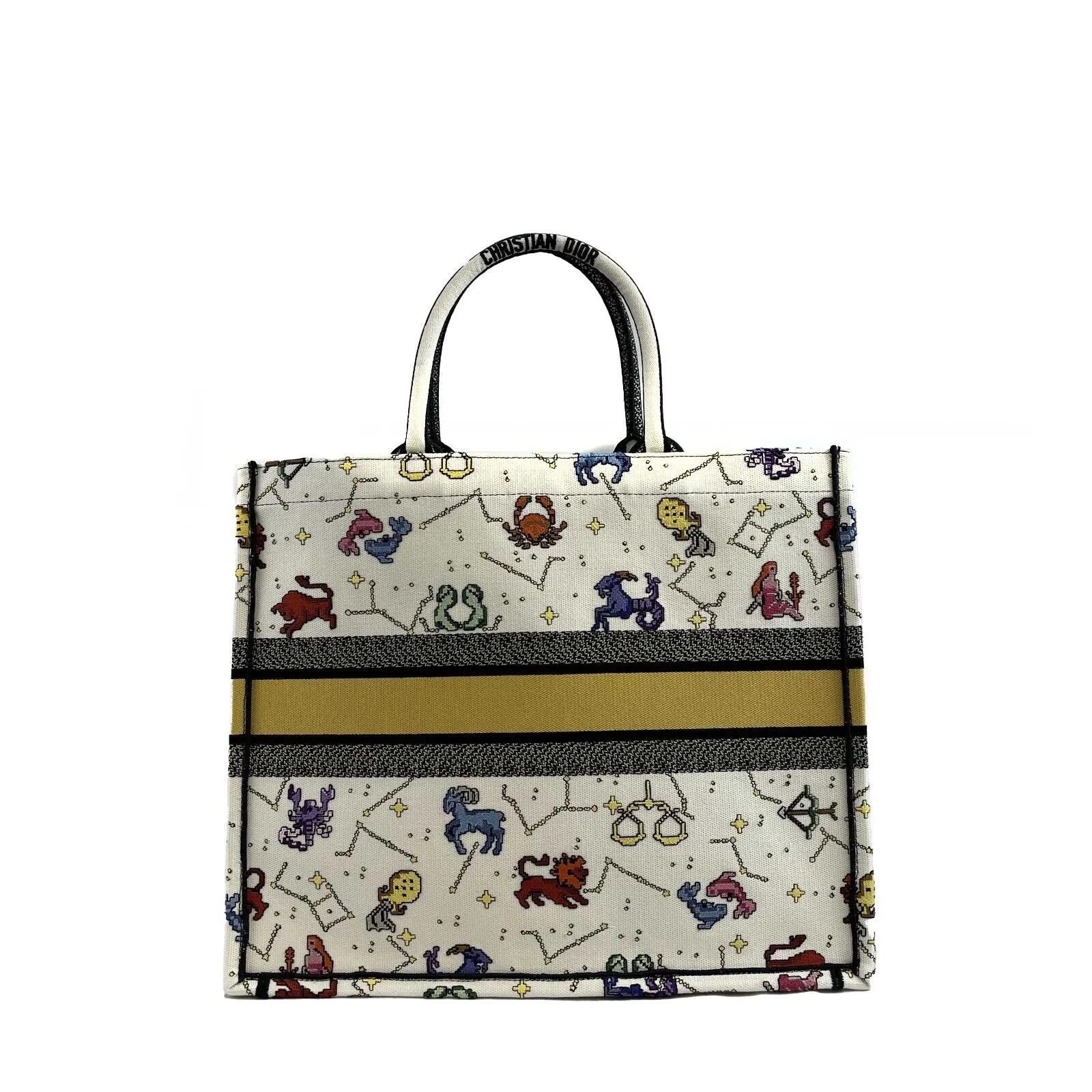 Christian Dior - NEW 2022 Large Pixel Zodiac Embroidered Canvas Book Tote
