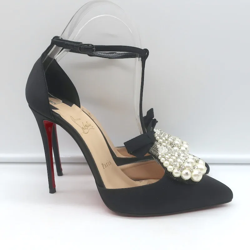 Christian Louboutin Goyetta Crystal & Pearl-Embellished Pumps Black Size 37.5