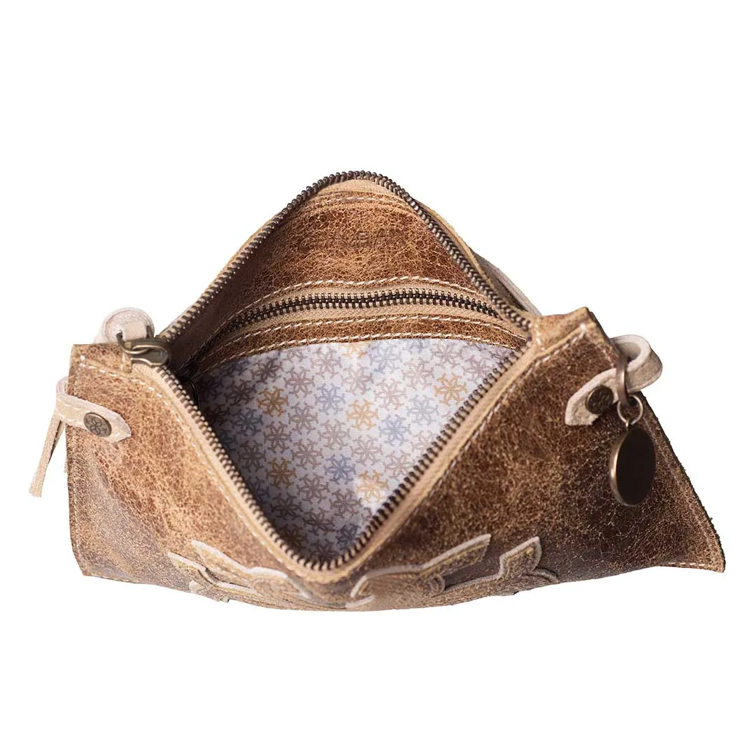 Classique - Hand Stitched Horseshoe Medallion and Vintage Distressed Leather Suede Clutch Bag
