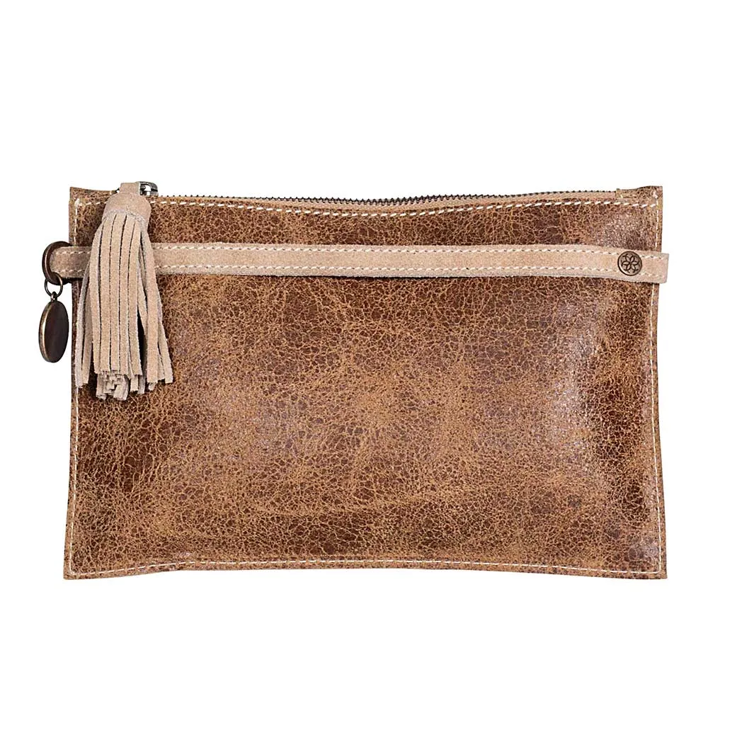 Classique - Hand Stitched Horseshoe Medallion and Vintage Distressed Leather Suede Clutch Bag