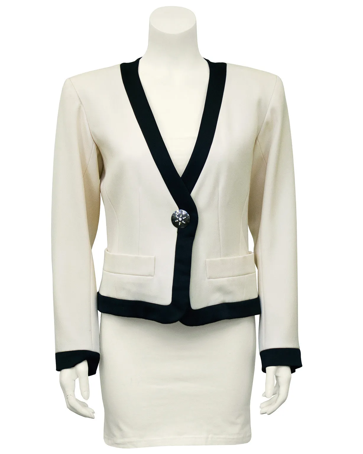 Cream Cropped Jacket with Black Satin Trim