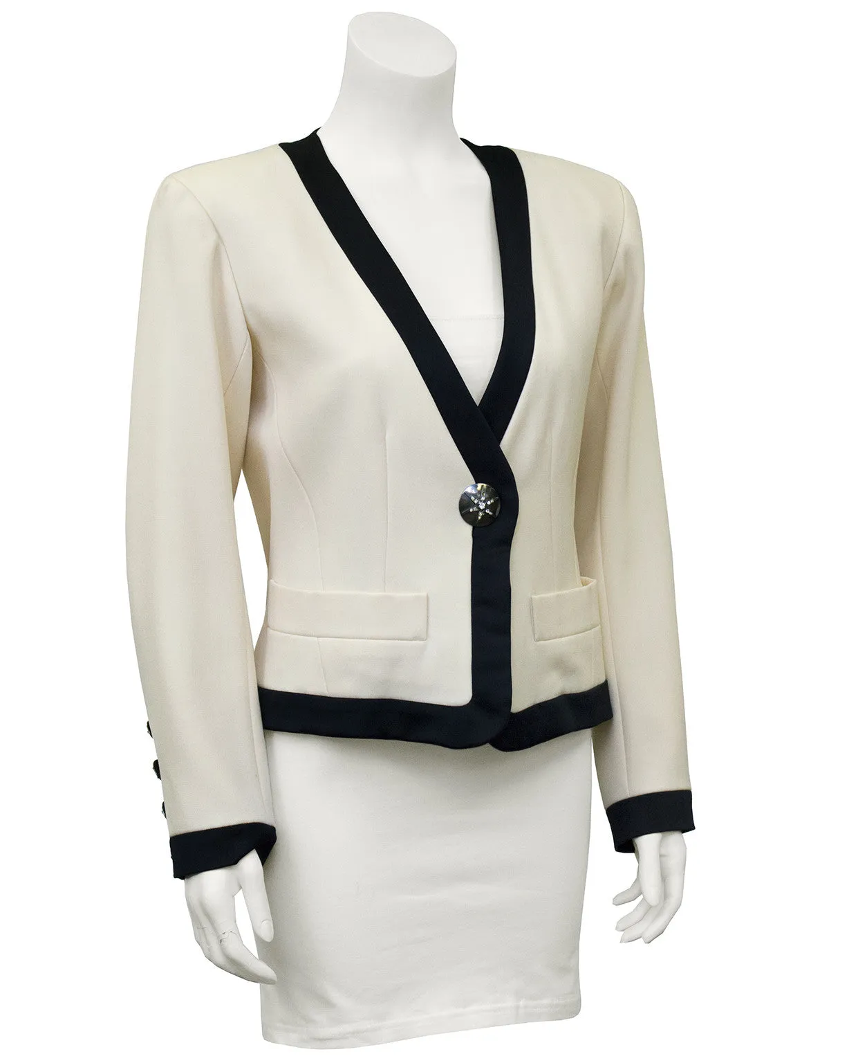Cream Cropped Jacket with Black Satin Trim