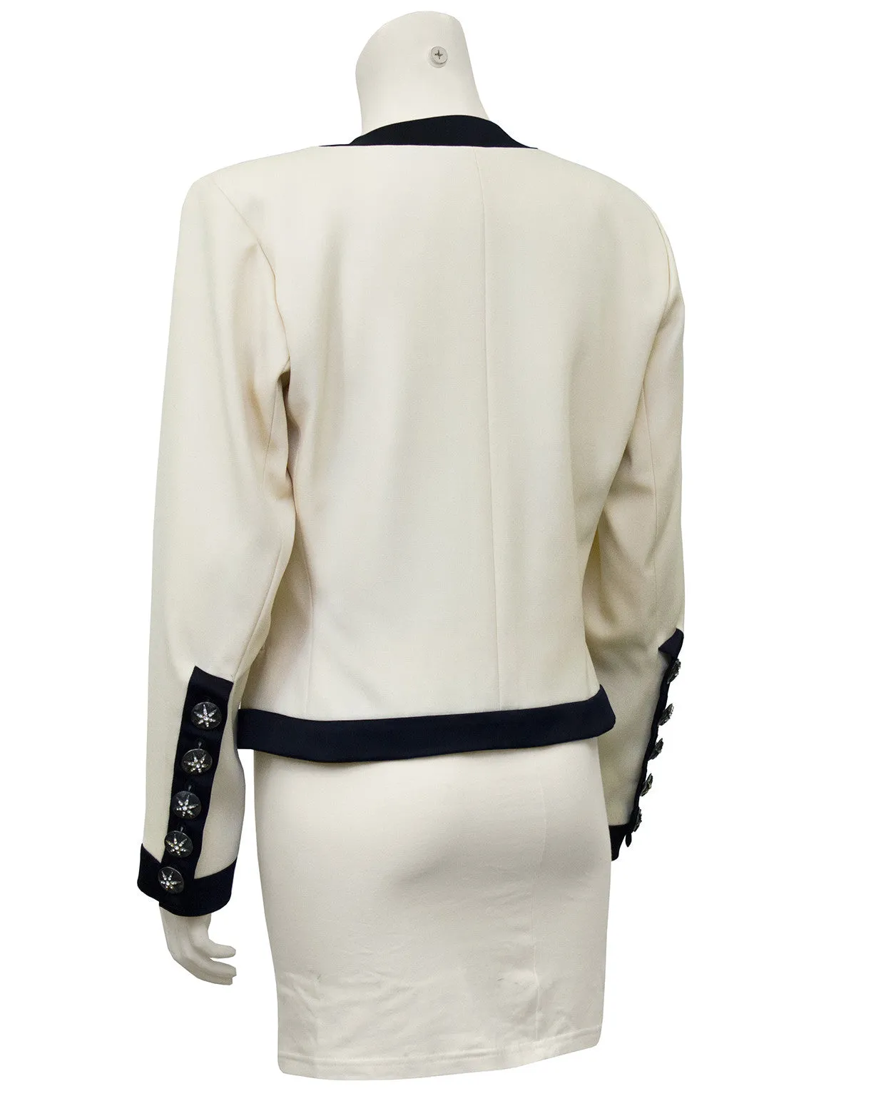 Cream Cropped Jacket with Black Satin Trim