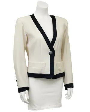 Cream Cropped Jacket with Black Satin Trim
