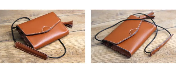 Cute Black LEATHER Flip Side Bag Handmade WOMEN Envelope Crossbody BAG Purse FOR WOMEN