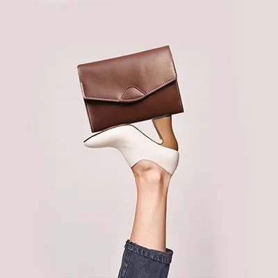 Cute Black LEATHER Flip Side Bag Handmade WOMEN Envelope Crossbody BAG Purse FOR WOMEN