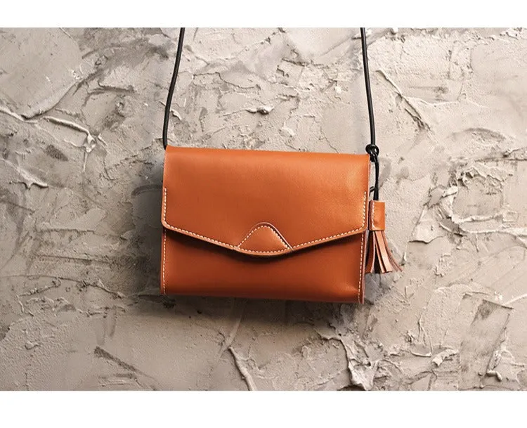 Cute Black LEATHER Flip Side Bag Handmade WOMEN Envelope Crossbody BAG Purse FOR WOMEN