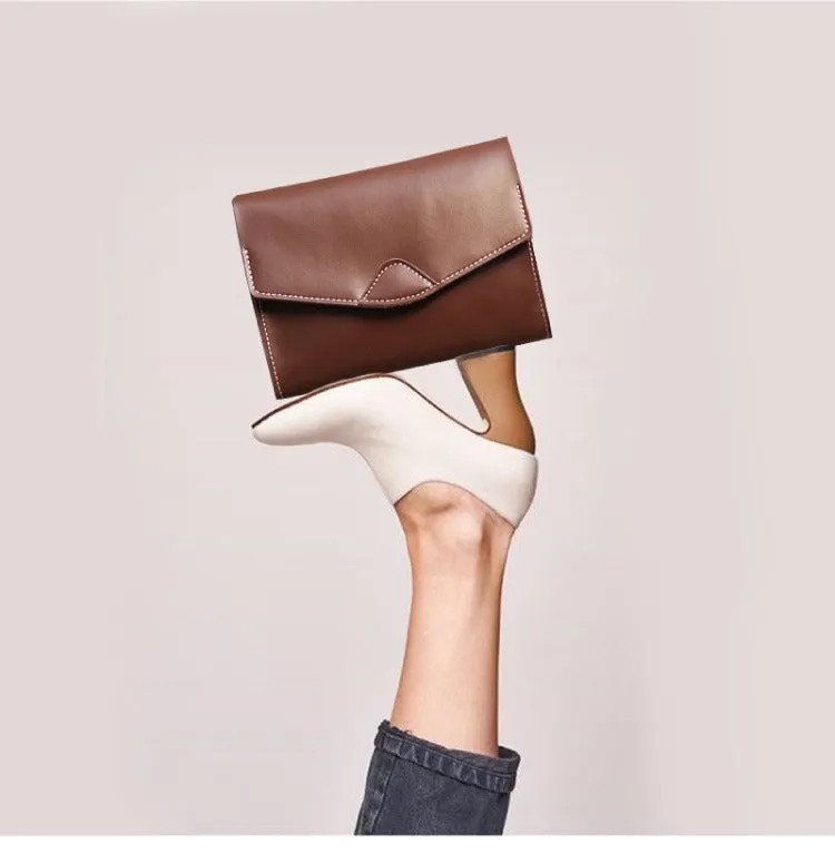 Cute Black LEATHER Flip Side Bag Handmade WOMEN Envelope Crossbody BAG Purse FOR WOMEN
