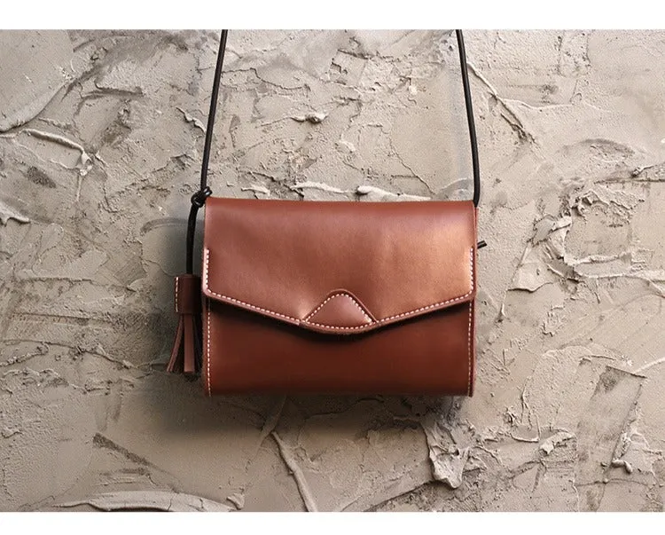Cute Black LEATHER Flip Side Bag Handmade WOMEN Envelope Crossbody BAG Purse FOR WOMEN
