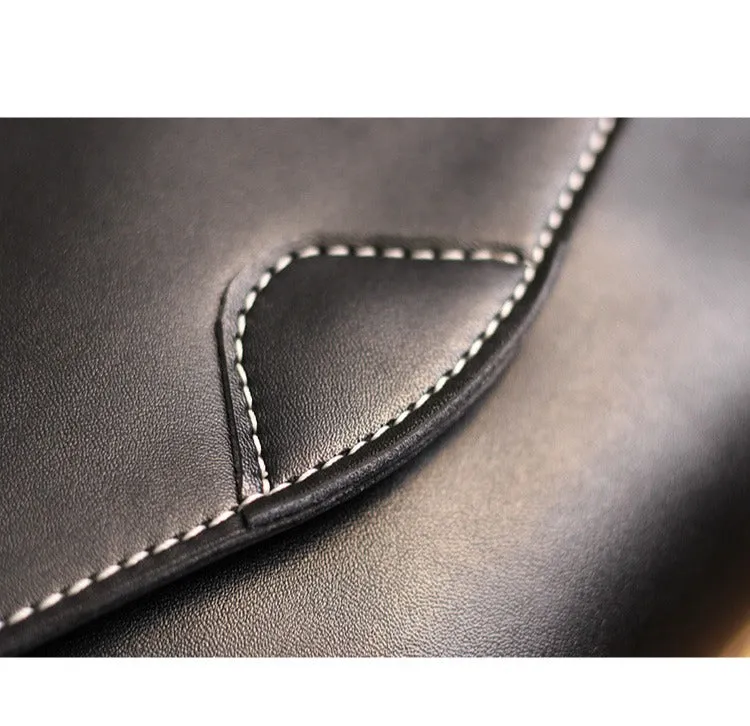Cute Black LEATHER Flip Side Bag Handmade WOMEN Envelope Crossbody BAG Purse FOR WOMEN