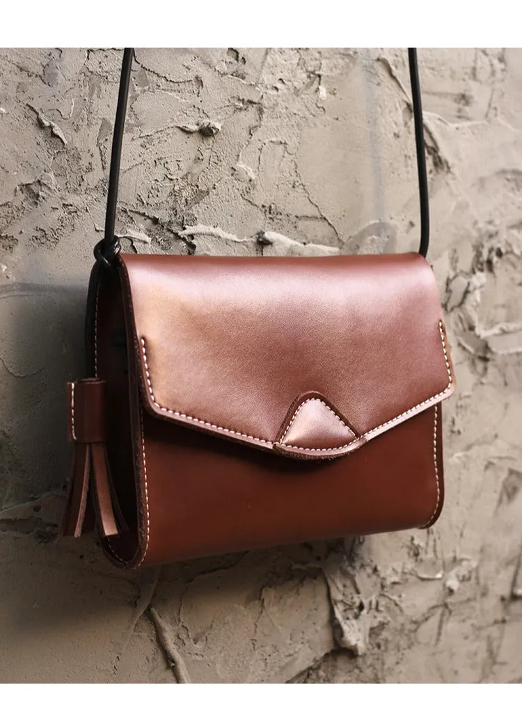 Cute Black LEATHER Flip Side Bag Handmade WOMEN Envelope Crossbody BAG Purse FOR WOMEN