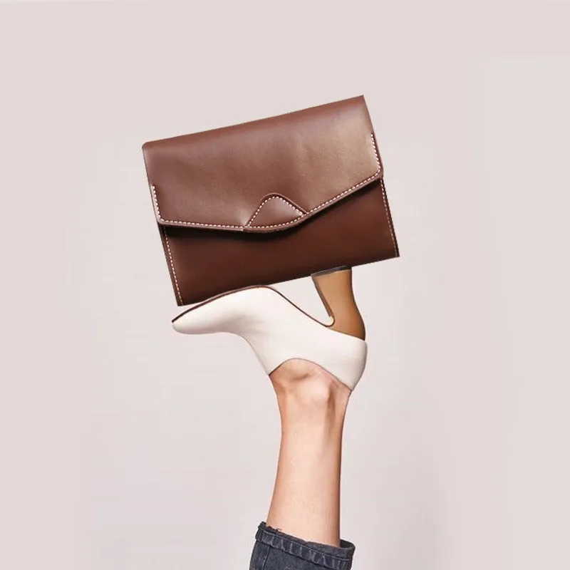 Cute Black LEATHER Flip Side Bag Handmade WOMEN Envelope Crossbody BAG Purse FOR WOMEN