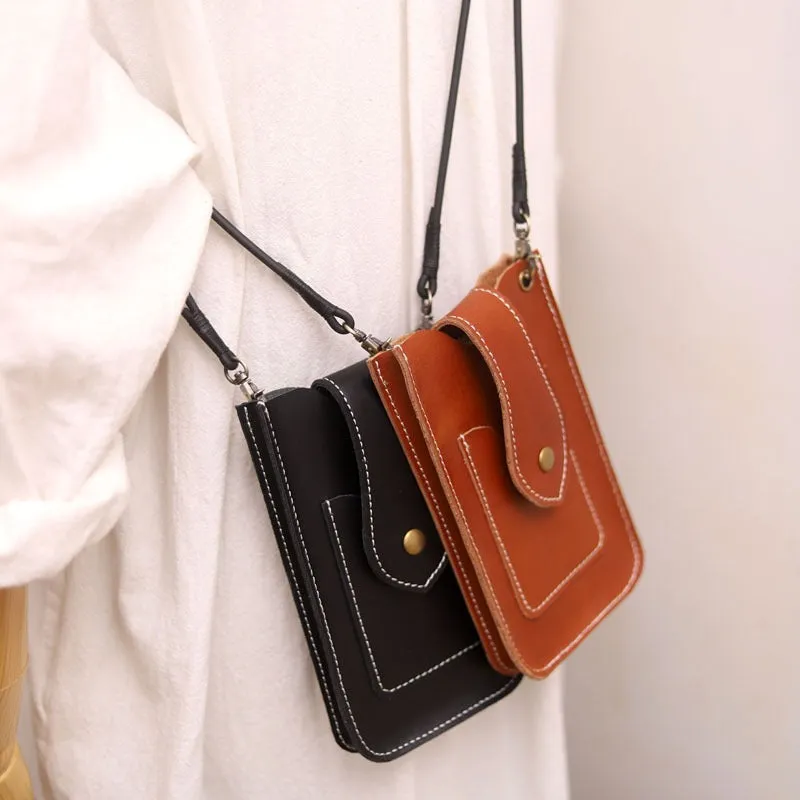 Cute Black LEATHER Slim Side Bags Pouch Phone WOMEN SHOULDER BAG Phone Crossbody Pouch FOR WOMEN