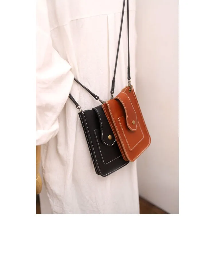 Cute Black LEATHER Slim Side Bags Pouch Phone WOMEN SHOULDER BAG Phone Crossbody Pouch FOR WOMEN