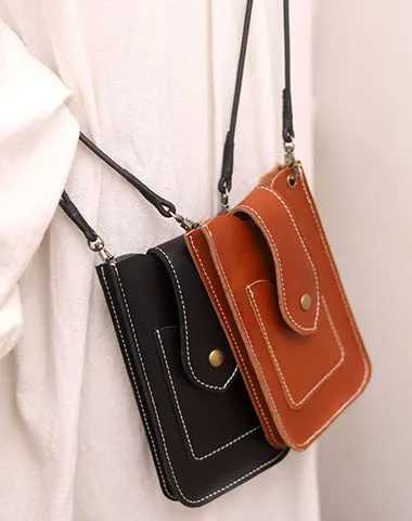 Cute Black LEATHER Slim Side Bags Pouch Phone WOMEN SHOULDER BAG Phone Crossbody Pouch FOR WOMEN