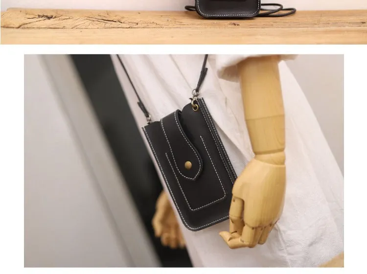 Cute Black LEATHER Slim Side Bags Pouch Phone WOMEN SHOULDER BAG Phone Crossbody Pouch FOR WOMEN